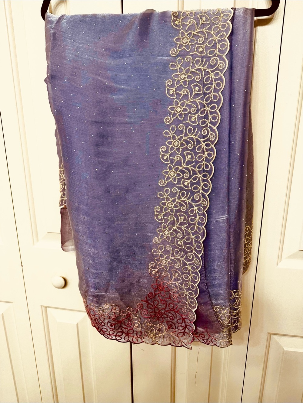 Purple Embroidered tissue Saree